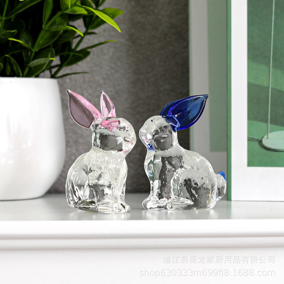 Crystal Rabbit Bunny Figurine Collectibles Spring Easter Decoration Glass Art Animal Paperweight Ornament Creative Gift