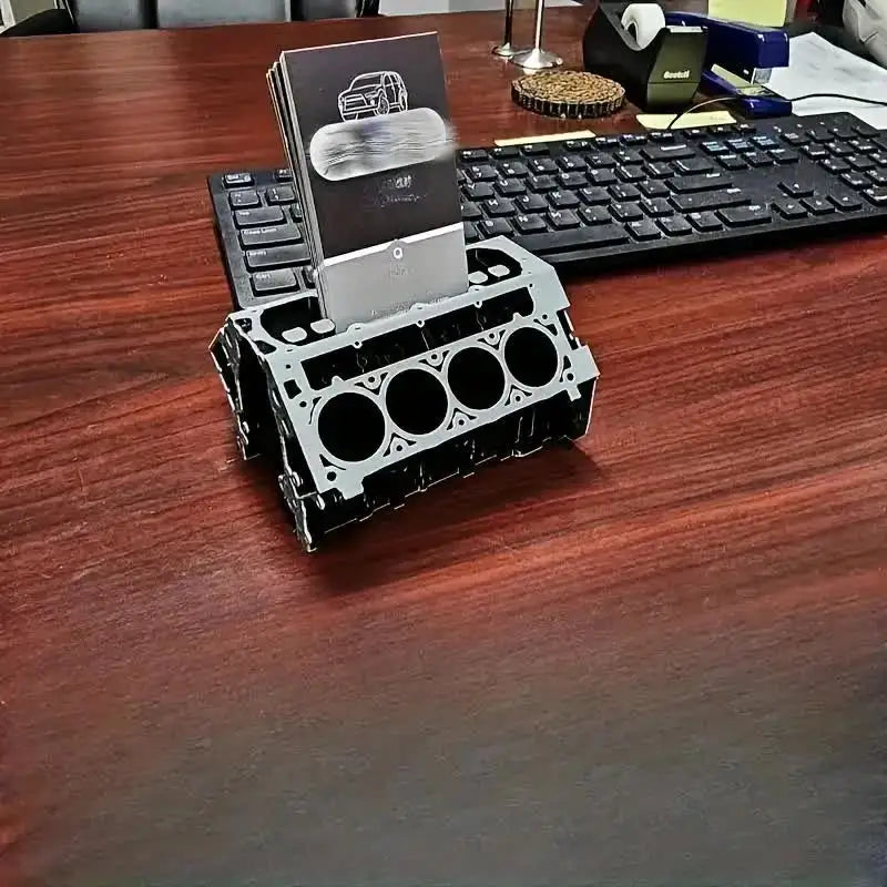 Unique Engine Block Office Desk Organizer - Business Card And Pen Holder, Perfect Gift For Car Enthusiasts And Mechanics, Lightw
