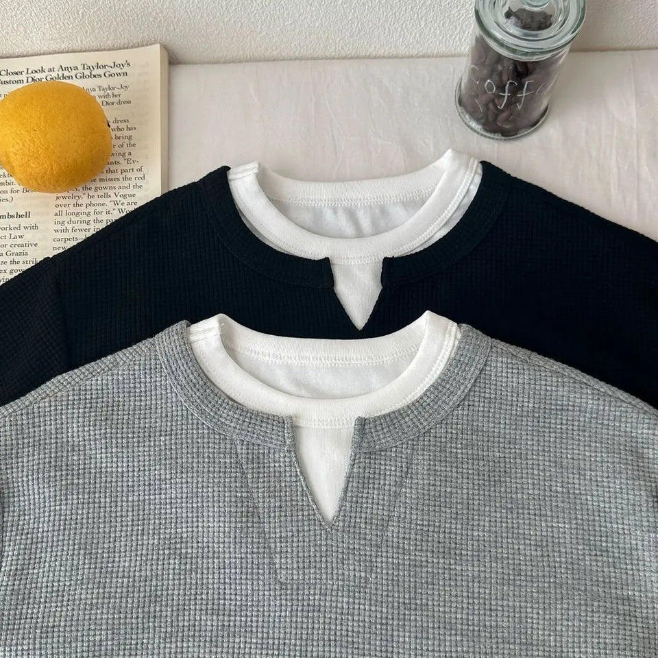 Boys' Casual Loose Cotton Long Sleeve Sweatshirt Grid Pullover Shirt 6-14 Years Spring Autumn Fashion Fake 2 Piece Top for Kids