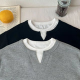 Boys' Casual Loose Cotton Long Sleeve Sweatshirt Grid Pullover Shirt 6-14 Years Spring Autumn Fashion Fake 2 Piece Top for Kids