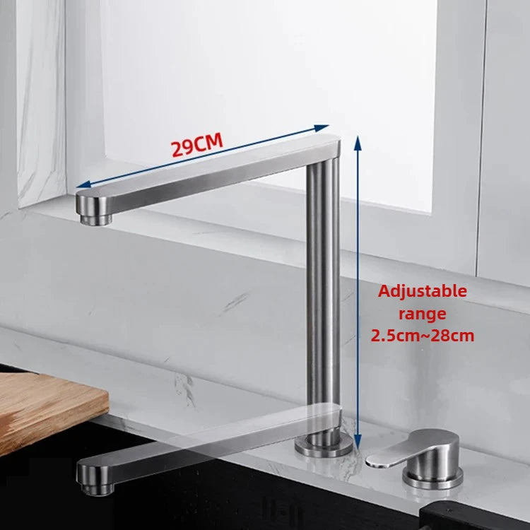 Hidden Lifting Folding Kitchen Faucet 304 Stainless Steel Sink Faucet Hot and Cold Mixed Water Separate Sink Tap Dual Holes