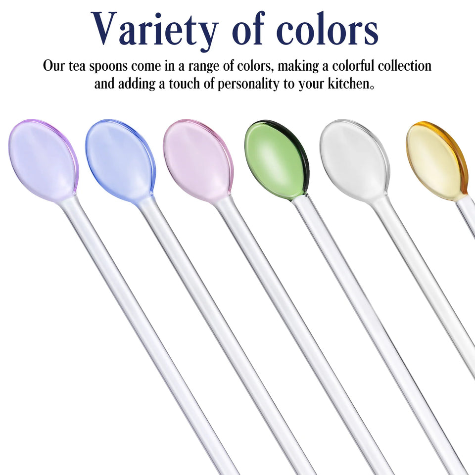 6pcs Glass Spoons Long Handle Transparent For Coffee Tea Honey Dessert Mixing Drinks Cooking Baking Stirring Sticks Tableware