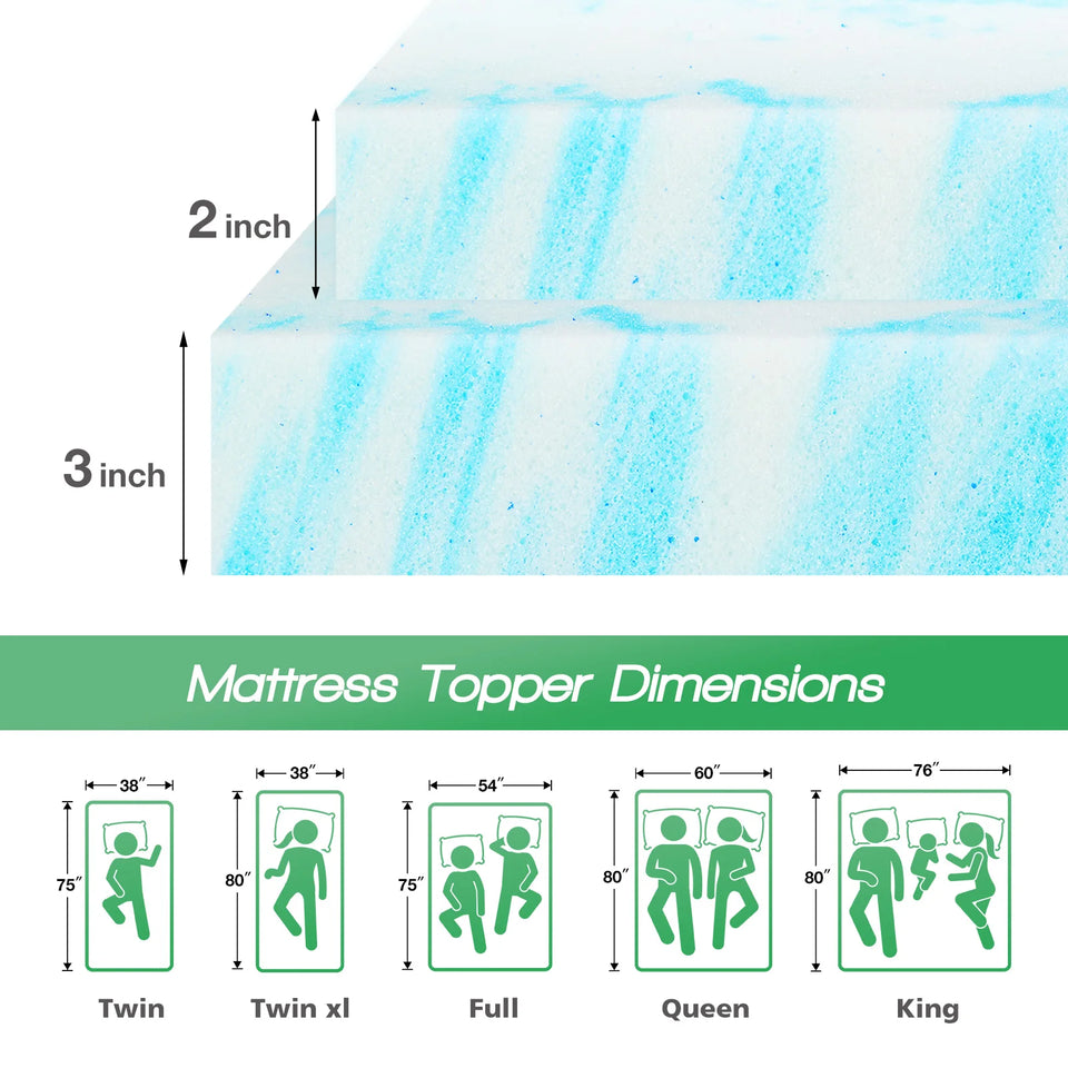 JHK 2-4 Inch Memory Foam Soft Mattress Topper Thick Gel Cooling Mattress Soft and Breathable Bed Topper Bedroom Furniture