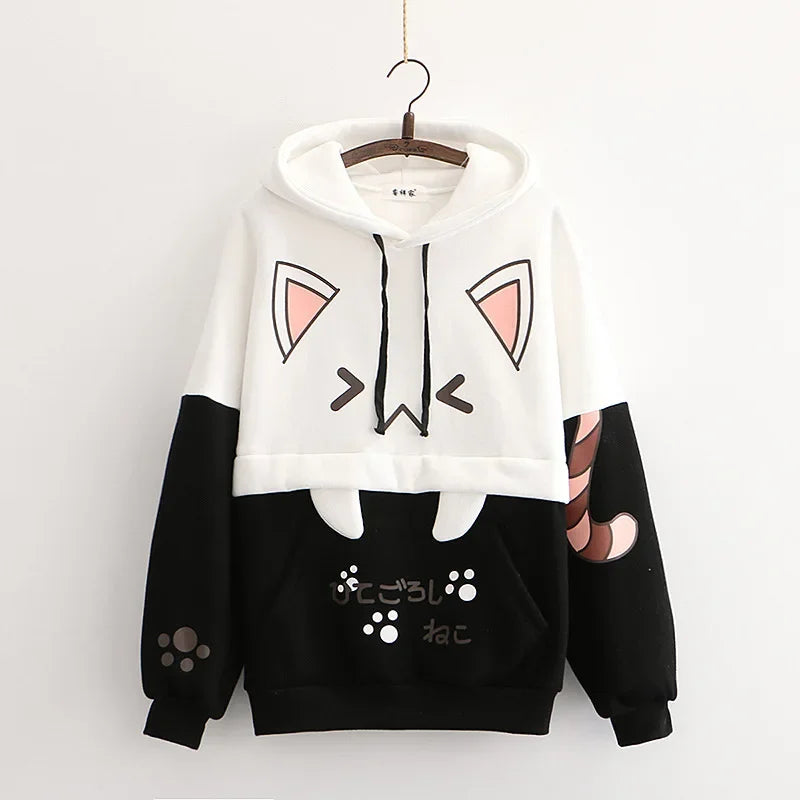 Harajuku Funny Women Hoodies 100% Cotton Winter Plus Fleece Cute Pink Anime Sweatshirt Teen Girl Kawaii Long Sleeve Y2K Hoodie