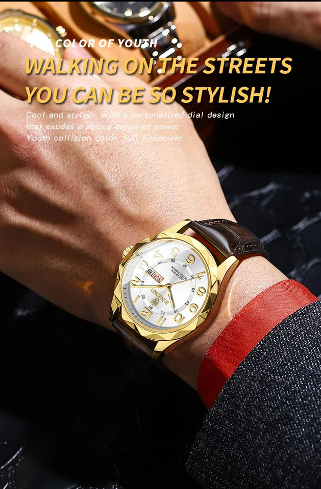 BINBOND New Fashion Mens Casual Sports Watches For Men Retro Big Dial Quartz Watches Classic Leather Business Men Watches B5663