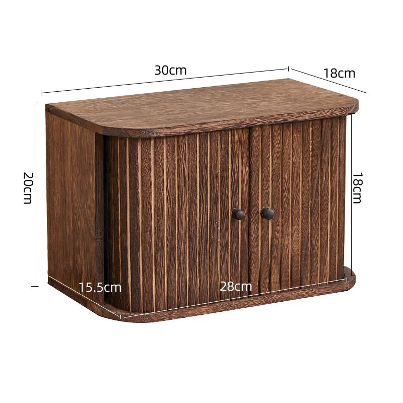 Solid Wood Storage Box Dustproof Display Rack Rolling Shutter Door Tea Cup Storage Rack Cabinet Organizer Desktop Shelf