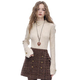 ELFSACK 2025 Winter New Arrivals Elegant Minimalist Classic Slim Fit Half High Neck Solid Gold Button Cuff Knit Sweater For Wome