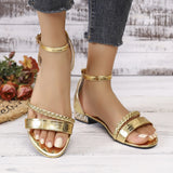 Summer plus size coarse heel sandals 2026 European and American fashion solid color flat bottomed low heel coarse heel sandals