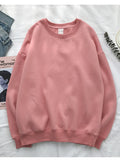 Woman Solid Color O-Neck Sweatshirt Casual Loose Fit Hoodie Harajuku Aesthetic Streetwear Velvet Pullover White Tops Korean Pop