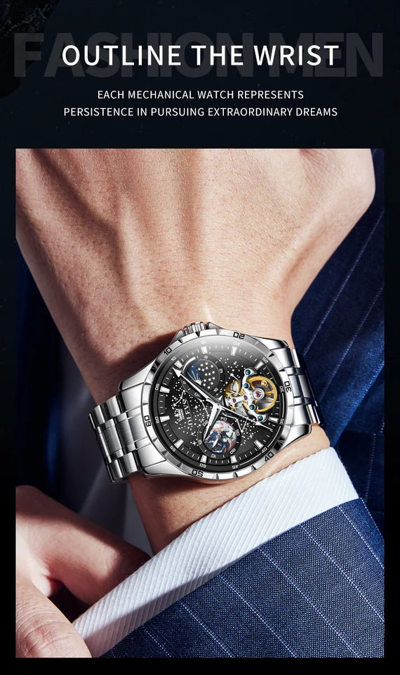 OLEVS 6689 Original Brand Men's Watches Starry Sky Disk Waterproof Luminous Automatic Mechanical Wristwatch Moon Phase Man Watch