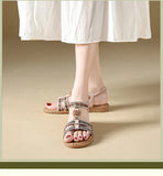 Women's sandals summer bohemian one line elegant slimming anti slip comfortable daily vacation flat beach shoes