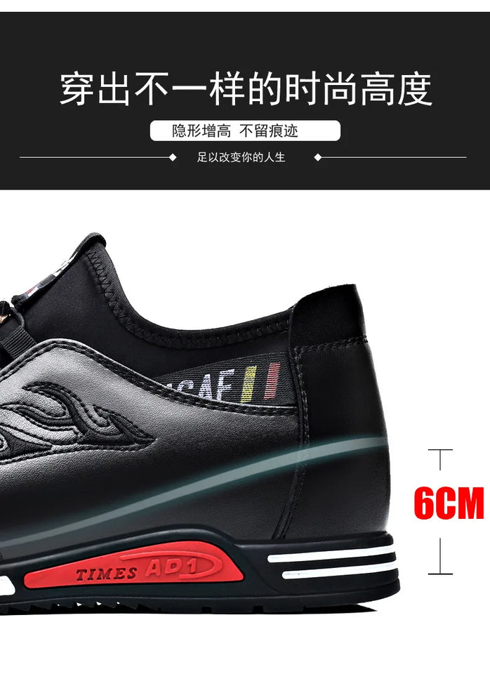 2024 Autumn New Casual Shoes For Men Fashionable Inside Increased High 6cm Lazy Shoes Rubber Shoe Sole Polyamide Leather Shoe