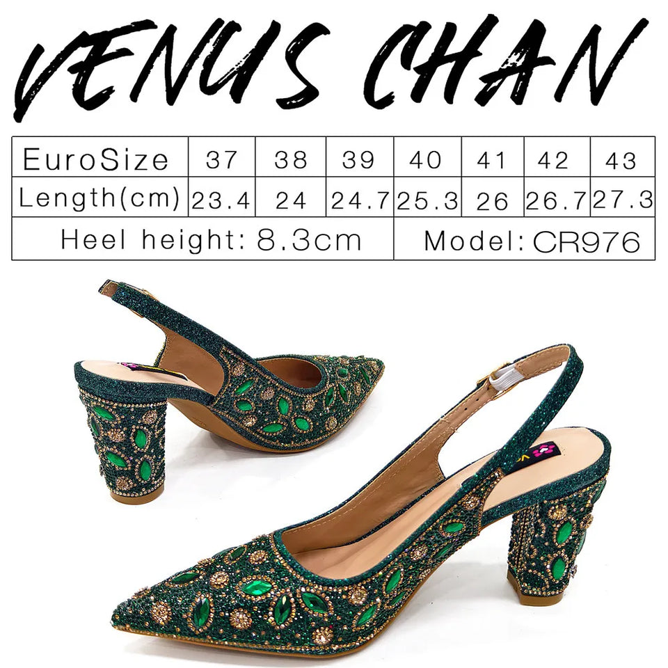 Elegant And Sexy Golden Color High Heels Shoes And Bag With Rhinestone Embellished Toe Is Comfortable Women's Shoes For Party