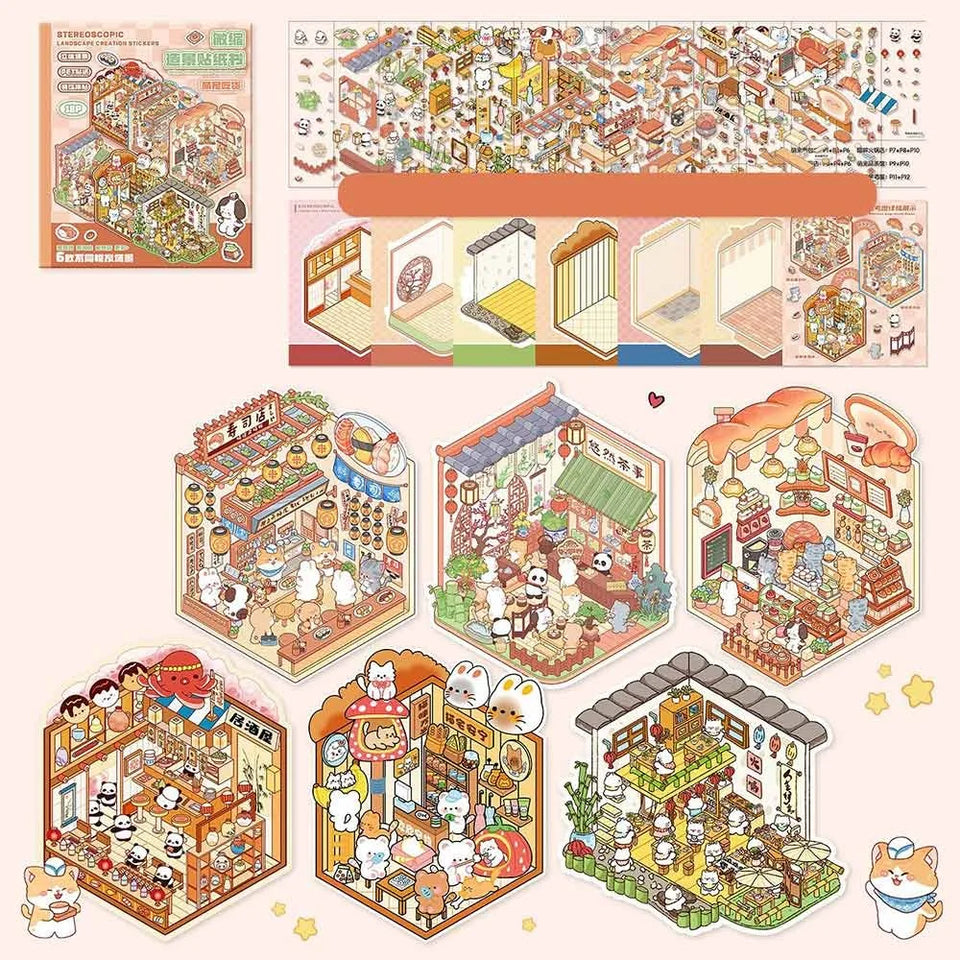 Collection of Miniature Scenes 3D Stereoscopic Hut Miniature Scene Stickers Hand Tent Landscape Stickers Children's Puzzle Toys