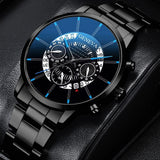 2PCS Men Business Watches Fashion Steel Band Male's Analog Quartz Watch Leather Bracelet Set Reloj Hombre（Without Box