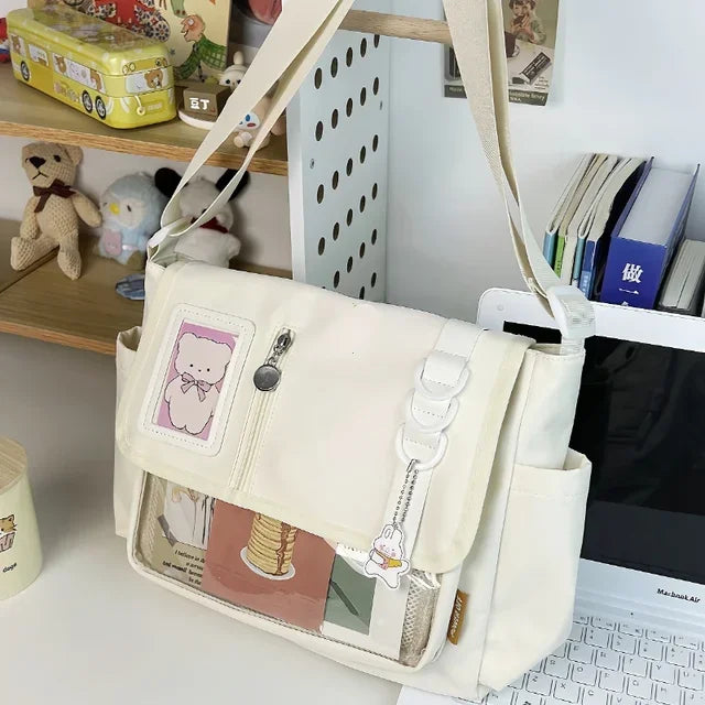 Y2K Japanese Harajuku School Bags for Teenage Girls New Transparent Itabag Crossbody Bag DIY Badges Display Plate Ita Bag