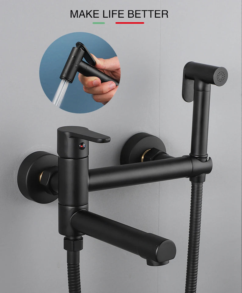 ULA Brass Bidet Faucet Black Toilet Faucet Handheld Toilet Bidet Sprayer Set Hygienic Shower Hot Cold Water Mixer Shower Head