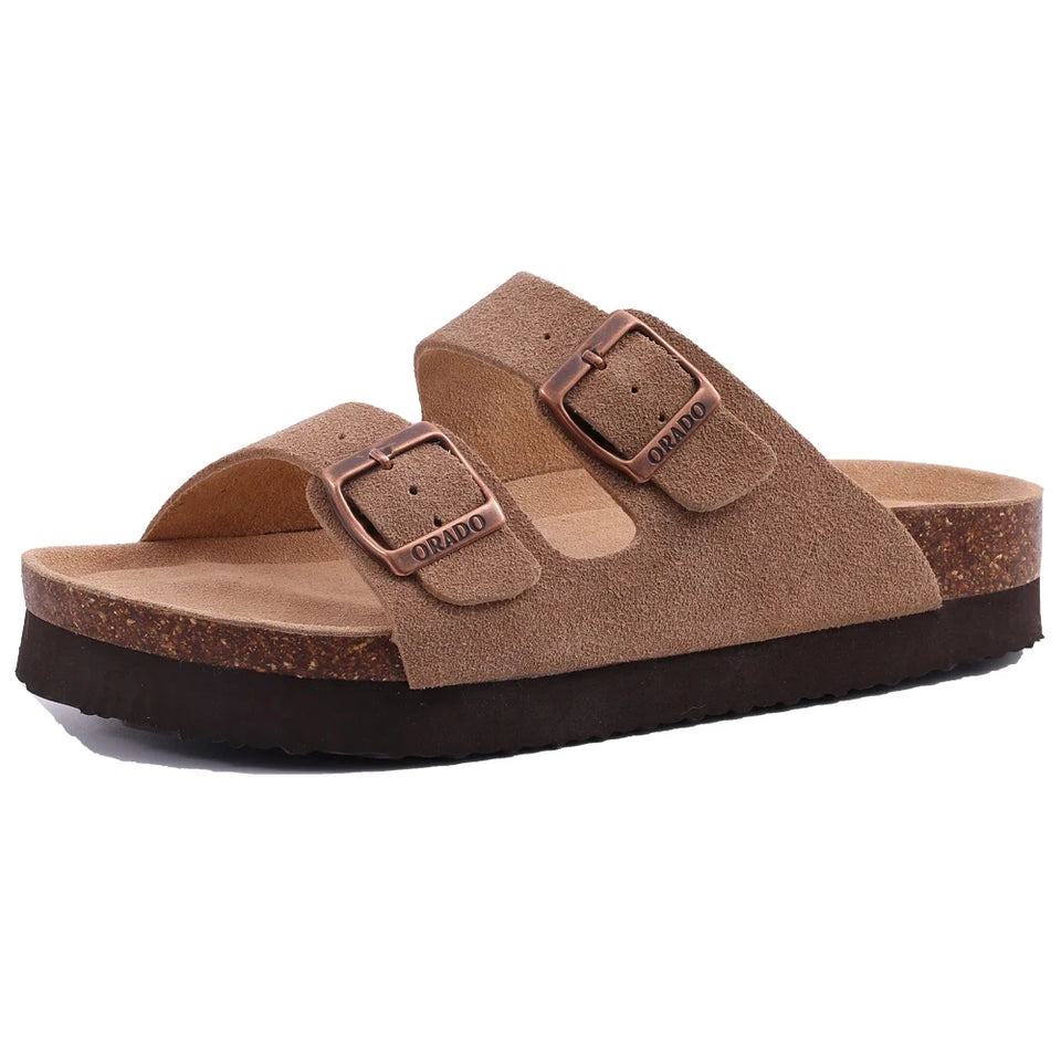 Gacimy Women Fashion Thick Sole Leather Clogs Slippers Classic Women's Mules Cork Clogs Slipper Outdoor Deep Heels Shoes Sandal