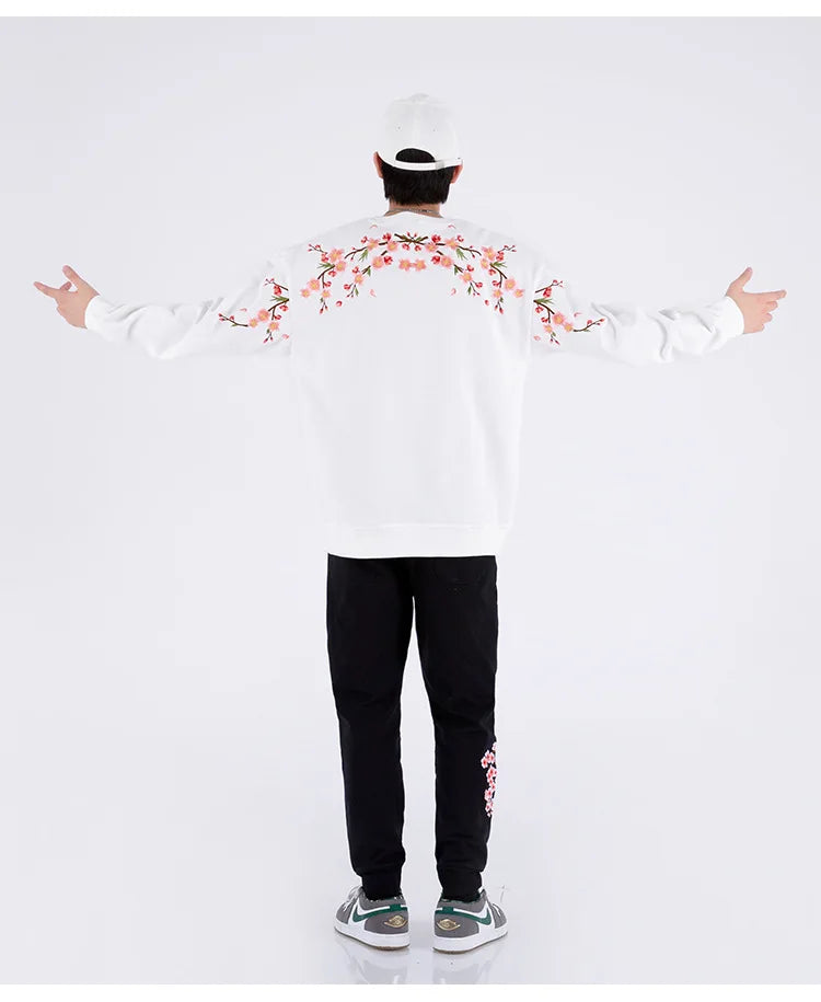 Floral Embroidery Unisex Pullovers Sweatshirt For Men Loose Fit Autumn Quality Cotton Fashion Casual Oversized Luxury Pull Homme