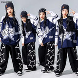 Girls Hip Hop Star Sweatshirt Vest Joggers Pants Boys Cool Streetwear Clothes Set Kids Children Jazz Street Dance K-pop Costumes