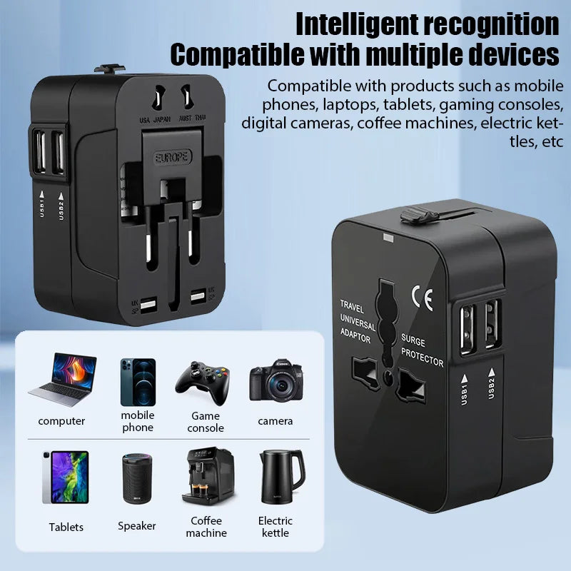 Universal Travel Adapter EU UK US AU AC Power Charger Adapter Global Conversion Plug Dual USB PD Port Travel Conversion Socket