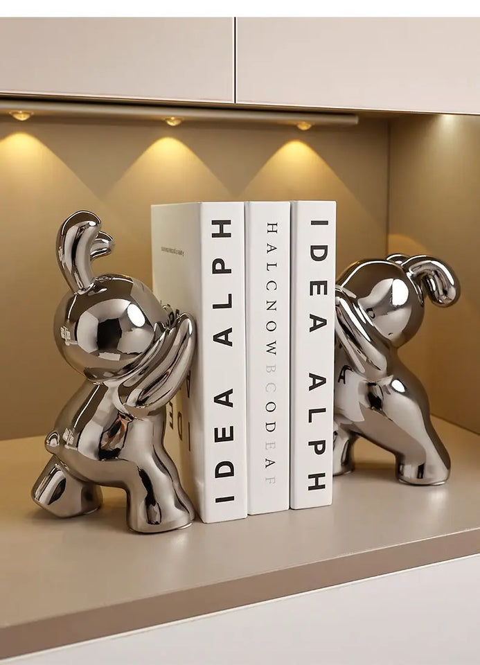 1 pair desk organizer Creative Rabbit Bookend Ceramic Ornament Desktop book holder Cute Gift simple nordic style book organizer