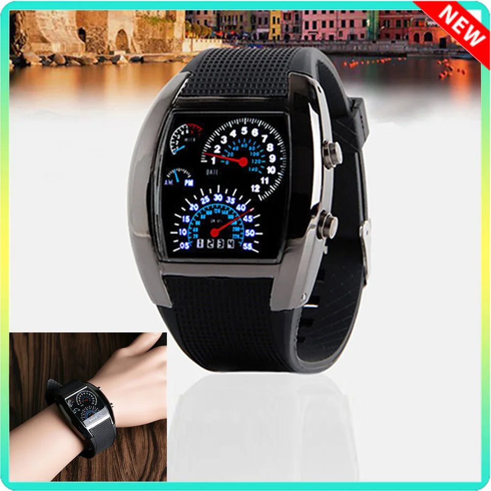 Barrel shaped Men's watch Fashion Sport LED Dashboard Pattern Dial Digital Wrist Watch Gift Digital LED Sports Watch Gifts Mens