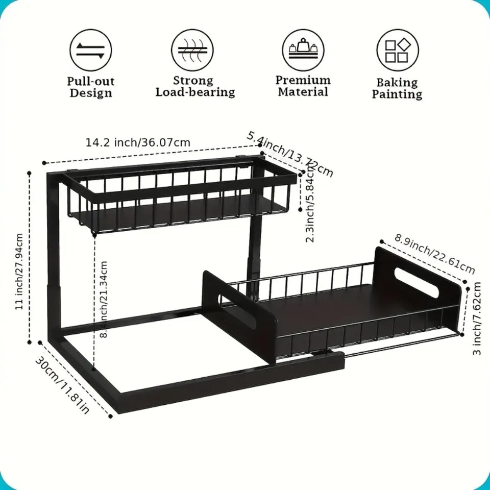 Organizer for Under The Sink on The Second Floor Featuring Sliding Drawers,Versatile Storage Rack for Bathrooms, Kitchens