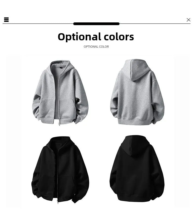 American Retro Hoodie Sweatshirt Autumn Winter Men's Loose Casual Open Cardigan Jacket Comfortable Long Sleeve Zipper Pure Wear