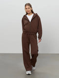 Sumuyoo Short Zipper Hoodie Set Women's 2025 Autumn Winter Casual Sports Hoodie Sweatshirt Wide Leg Pants 2 Piece Set