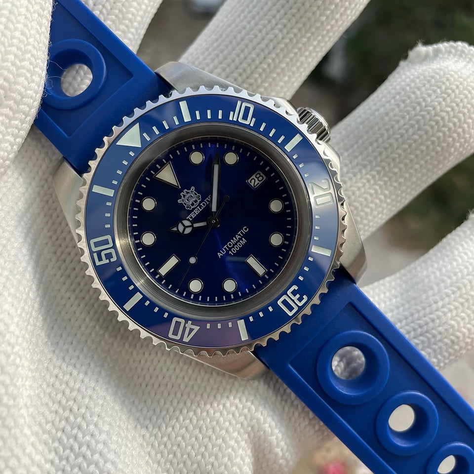 STEELDIVE Automatic Mechanical Strap Replacement Watch Bands Automatic Dive Watches Blue Rubber Strap 20/22mm