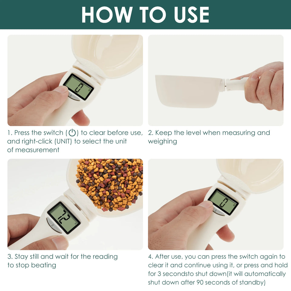 Pet Food Measuring Scoop with LED Display Feeding Spoon Kitchen Scale Portable Daily Meals Pet Dog Food Gadgets for Kitchen