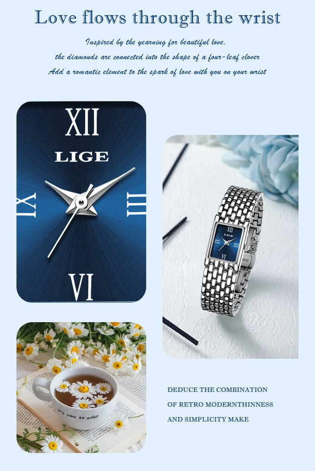 LIGE new 2025 women's watch quartz stainless steel strap women watches luxury casual waterproof retro fashion ladies watch reloj