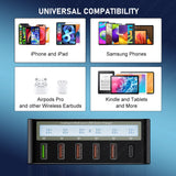 100W USB PD QC Charger Adapter Wireless Charger 6 Ports Fast Charging Station for IPhone 14 13 12 Pro Max IPad, Samsung Huawei