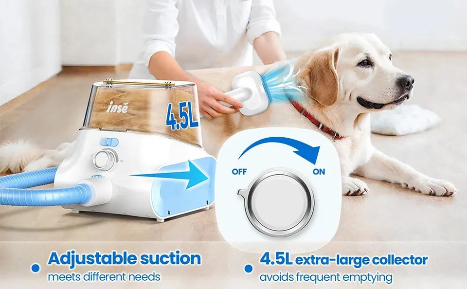 INSE P30 Dog Grooming Vacuum Ultra-Low Noise Pet Grooming Kits with 4.5L Large Capacity Dust Box Pet Clipper for Pet Hair Clean