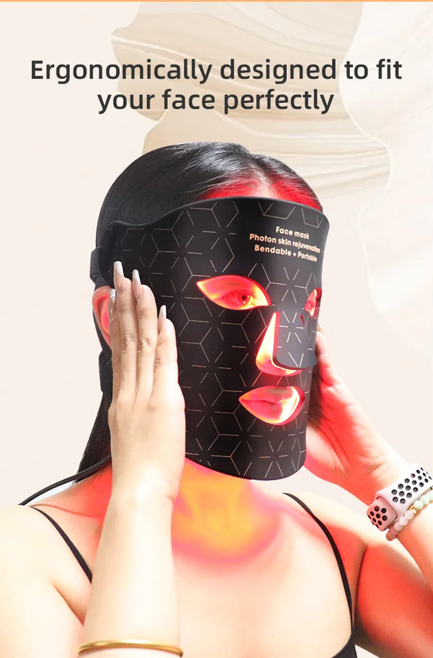 4 Colors Silicone LED Face Mask LED Red Light Photon Infrared Therapy Flexible Facial Mask Repair Skin Brighten Skin Tone