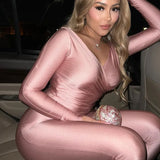 Three Sisters New Arrivals Autumn Winter Fashion Casual Home Solid Color Long Sleeve V-neck Ladies Two Piece Sets Pantsuits