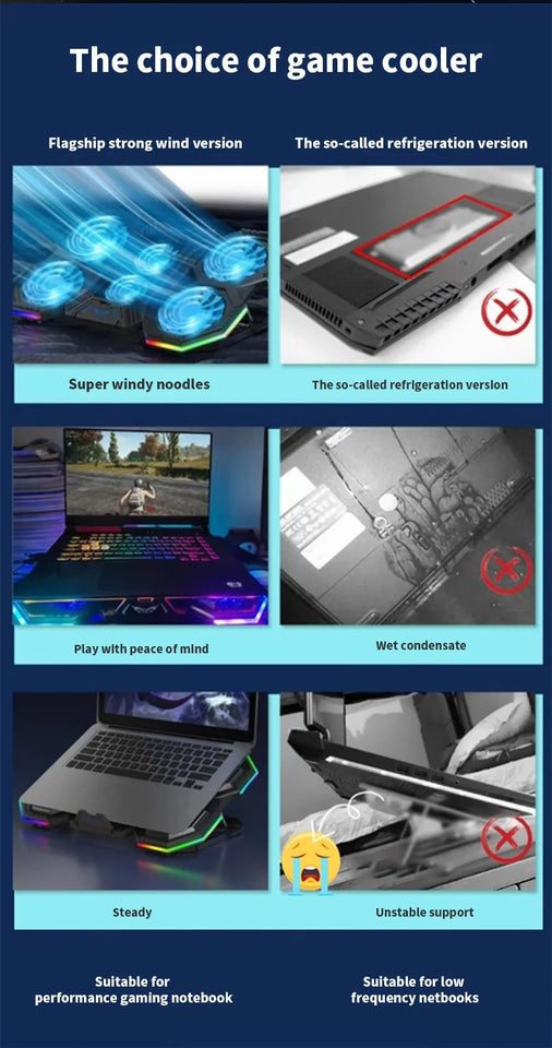 Jomaa RGB Gaming Laptop Stand Air Cooler Notebook Stand Holder with 6 fans Cooling Fan Base Suit for 12-17 inch Laptop