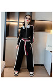 Spring Autumn Girl Striped Cropped Full Zip Sweatshirt+Loose Drawstring Sweatpant Set School Kids Tracksuit Child Outfit 3-16Yrs