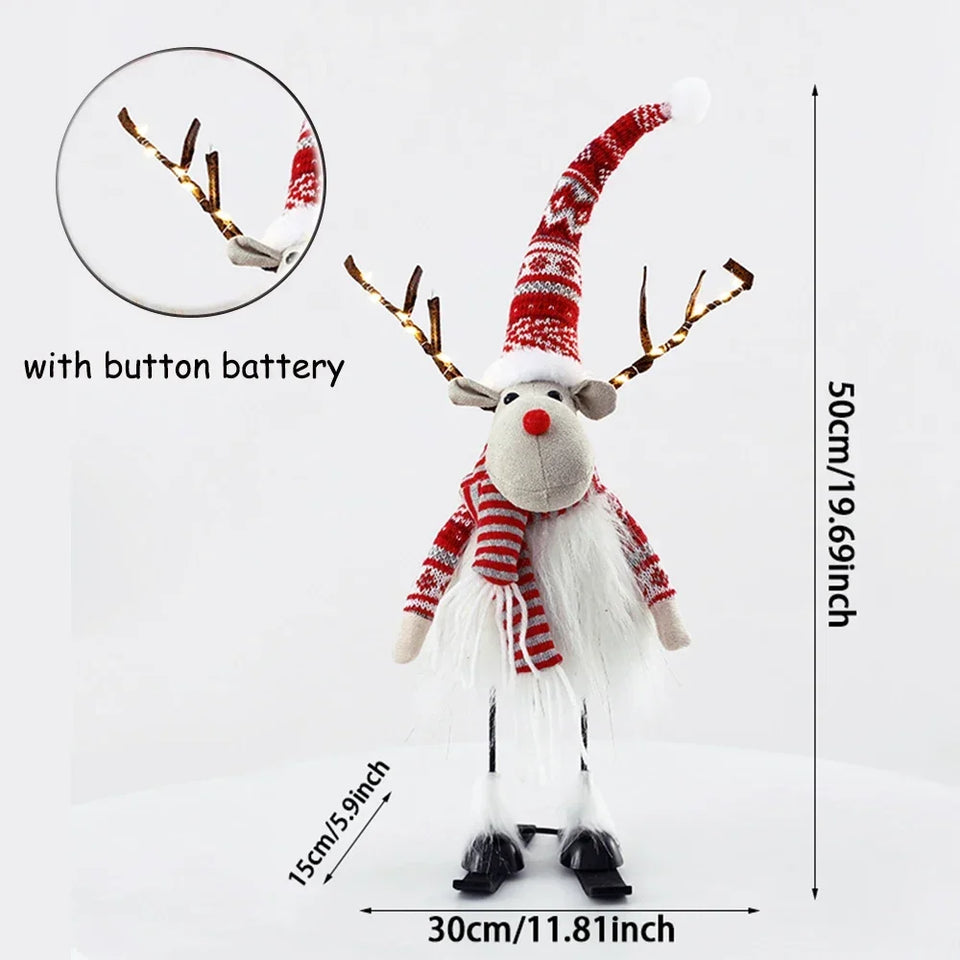 Christmas Large Standing Elk Plush Doll With LED  Lights Navidad Figurine Reindeer Ornaments For Xmas Kid Gift Home Decorations
