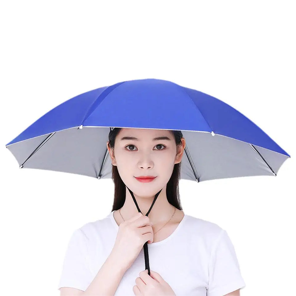 Hands-Free Umbrella Hat For Fishing Sun Protection Head-Mounted Sunshade For Outdoor Gardening Hiking Foldable Rain Cap