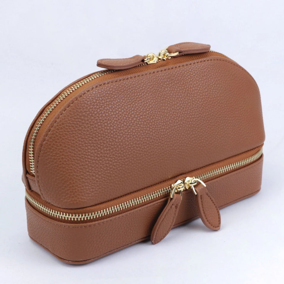 Personalized Cosmetic Bag Pu Leather Women Travel Makeup Bag with Jewelry Organizer Case 2 in 1 Ladies Travel Clutch Pouch