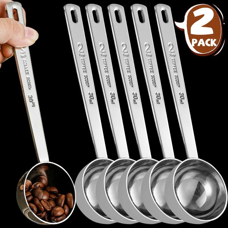 Coffee Scoop Stainless Steel Powder Compactor Spoon with Scale Long Handle for Ground Coffee Spices Baking Measuring Supplies