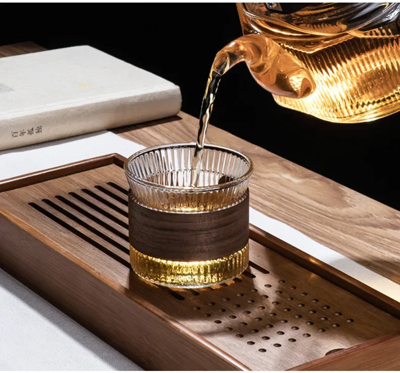 Glass Coffee Mug Japanese Style  Walnut Cup SleeveTransparent Kawaii Cup Coffeeware Beautiful Tea Mugs Beer Mug Cute Mug
