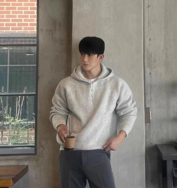Men's Hooded Sweatshirt Knitting Solid with Zipper Male Hoodie Clothing Deals Cotton 90s Vintage Luxury Y2k Emo Tops Simple Warm