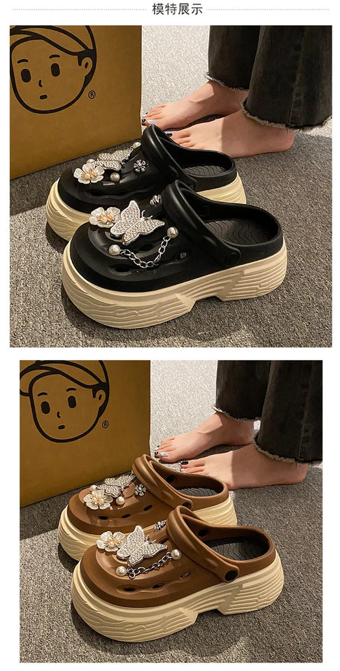 Fashion Beach Garden Shoes DIY Women's Hole Shoes 8cm Sandal Slippers Cartoon Accessories Hole Slippers Shoes for Students Girls