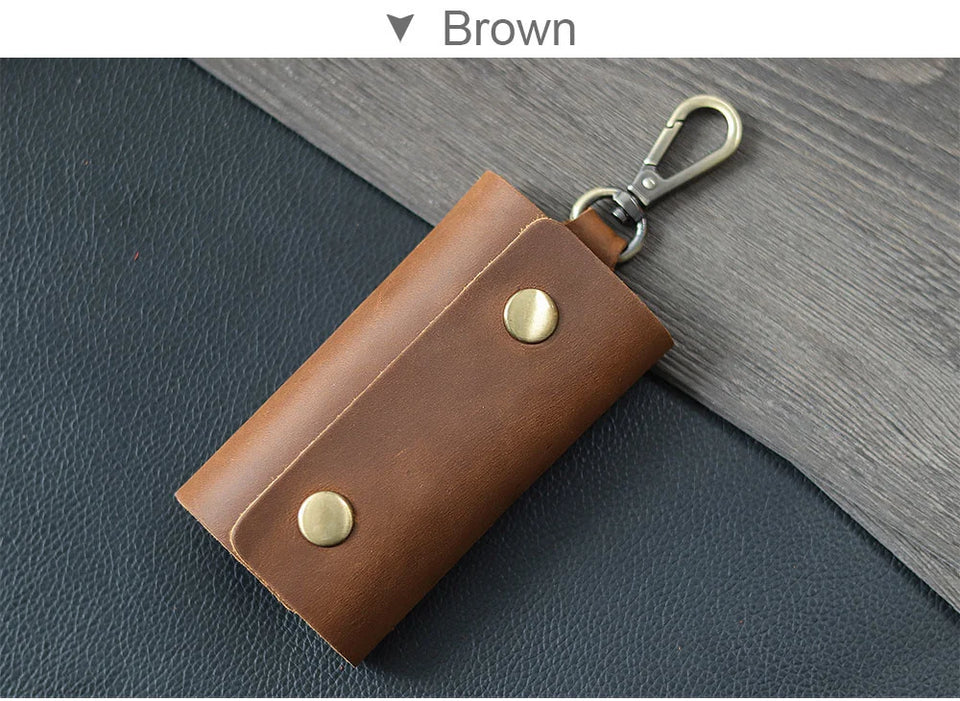 100 % Genuine leather   Multi-function Key Bag High Quality Crazy Horse leather Key Pouch Unisex Leather Business Gift