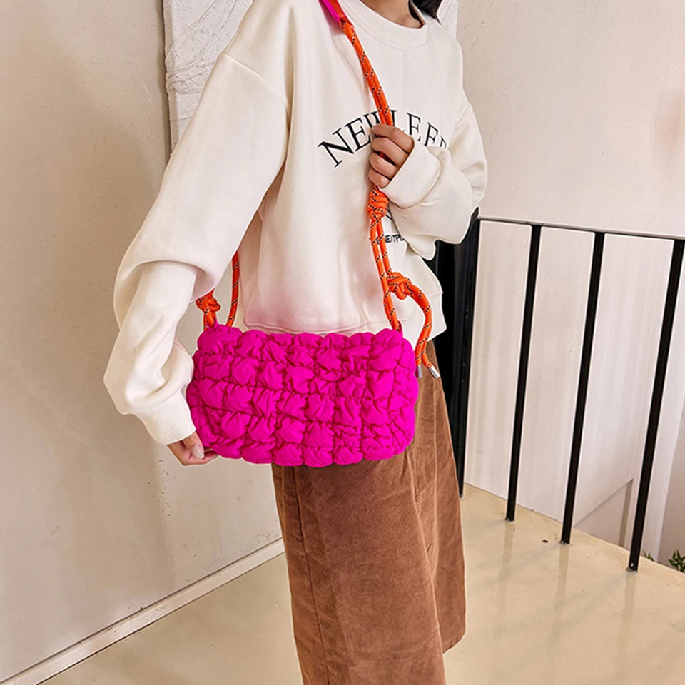 Stylish Women Quilted Cloud Bag with Braided Rope Strap Soft Shoulder Bag Perfect for Daily Use and Casual Outings