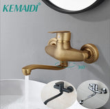 KEMAIDI Antique Brass Bathtub Basin Sink Mixer Tap Single Handle Wall Mounted 360 Rotated Bathroom Basin Sink Mixer Faucet