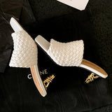 Summer Sandals Women Concise Style Slippers Weave Sandals for Girls Sexy Kitten Heel Elegant Dress Party Wedding  Sandalias